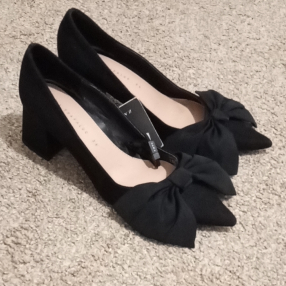 Zara Black Bow Heeled Shoes